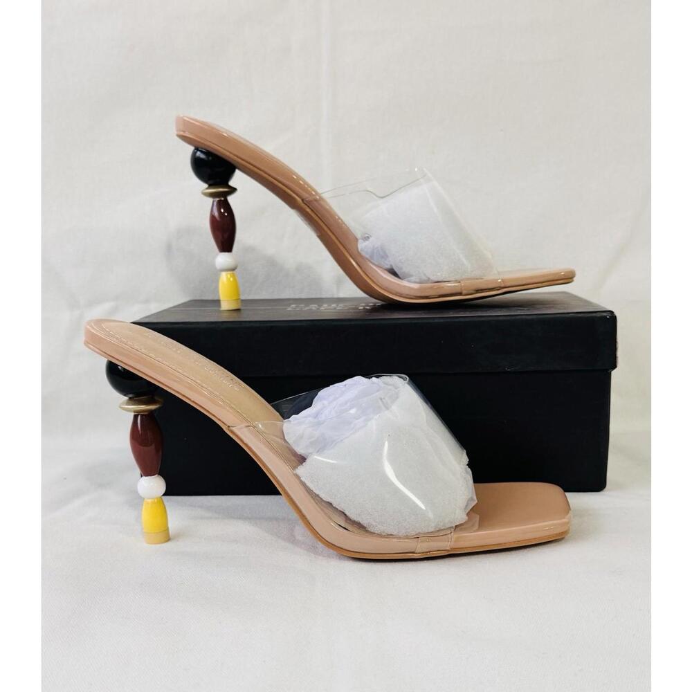 CAPE ROBBIN OPEN-TOE SLIDE HEELS WITH SCULPTED BEAD HEEL SQUARE TOE CLEAR Sz 10